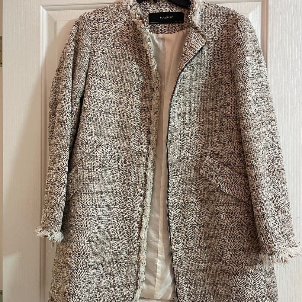Zara Textured Coat in Gray and Cream